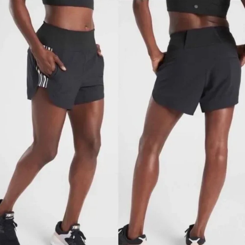 Athleta Ascender Shorts Black White Stripe